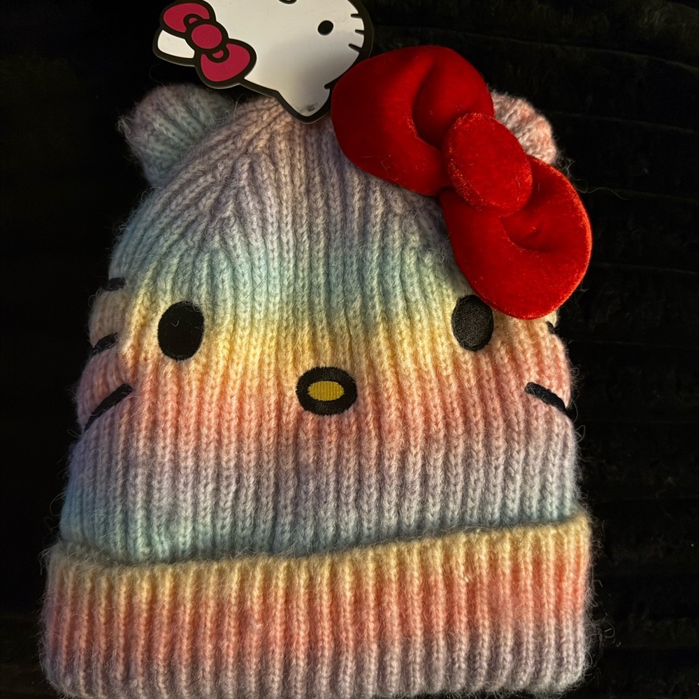 Hello Kitty Pastel Knit Beanie with Red Bow